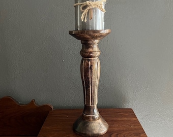 Wood Candle Stand Pillar - Handmade - Home Decor - Wedding Decor