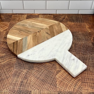 Marble and Wood Round Serving Board