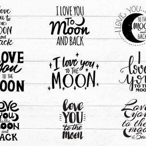 Kocham Cię do Księżyca Svg, Kocham Cię Svg, Kocham Cię do Księżyca i z powrotem Svg, Baby Shower, Clipart Walentynkowy, Walentynki Svg, Serca Svg