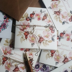 Lot de 3 cartes Joyeux anniversaire couronne florales