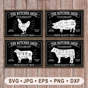 Butcher's Guide SVG (4 Designs), Kitchen Sign SVG, Butcher's Cut Chart Sign, Farmhouse Meat Cut Guide Printable , Cricut, Digital Download