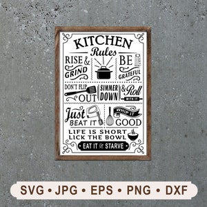 Kitchen Rules Sign SVG, Kitchen Sign SVG, Vintage Funny Kitchen Rules Sign, Kitchen Utensils Graphic, Cricut, Digital download, Kitchen Sign