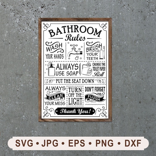 Bathroom Rules Sign SVG, Vintage Bathroom Sign, Bathroom Graphics Printable File, Cricut File, Vintage Bathroom Digital Download File,