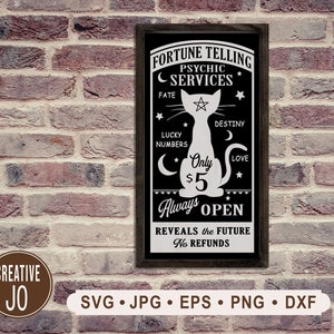 Dieuse de bonne aventure, voyante Services signe SVG, SVG Halloween vintage, fichier imprimable Halloween, signe de diseuse de bonne aventure, chat noir, Cricut, numérique