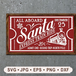 Insegna del treno Santa Express, cartello del Polo Nord SVG, Natale vintage SVG, grafica del treno di Natale, Cricut, Download digitale
