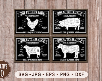 Butcher's Guide SVG (4 Designs), Kitchen Sign SVG, Butcher's Cut Chart Sign, Farmhouse Meat Cut Guide Printable , Cricut, Digital Download