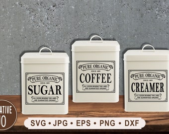 Kitchen Labels SVG, Coffee Sugar Creamer, Printable Decals (Digital Download)