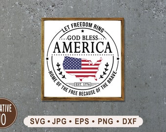 Patriotic America Map SVG, God Bless America, Freedom Ring (Digital Download)