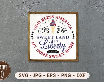 Patriotic America Sign SVG, God Bless America Printable (Digital Download)