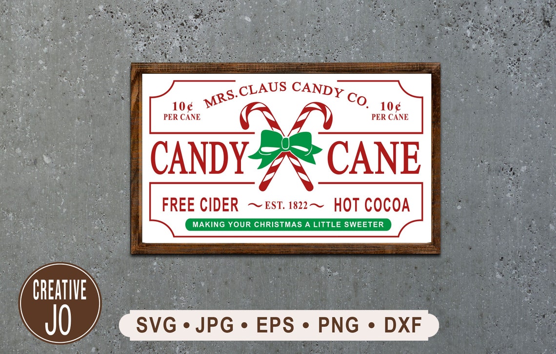 Candy Cane Sign SVG Vintage Christmas SVG Printable File Etsy