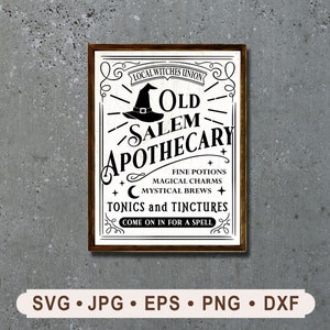 Old Salem Apothecary Sign svg, Vintage Halloween SVG, Halloween witch hat Printable, Tonic and Tincture Graphics, Cricut, Digital download