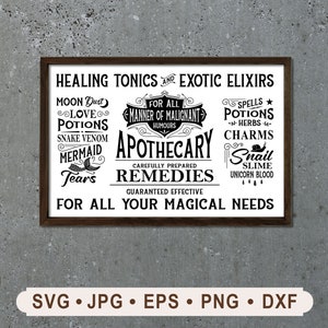 Halloween Apothecary Sign SVG, Vintage Halloween SVG, Elixirs, Potions, Halloween DIY, Potions Graphic, Printable File, Cricut, Digital sign