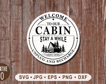 Cabine-welkomstbord SVG, boomsilhouetkunst (digitale download)