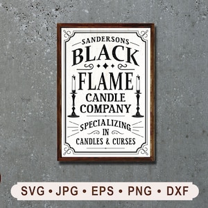 Sandersons Black Flame Candle Company SVG, Vintage Halloween SVG, Halloween Printable File, Candles and Curses Svg, Cricut, Digital Download