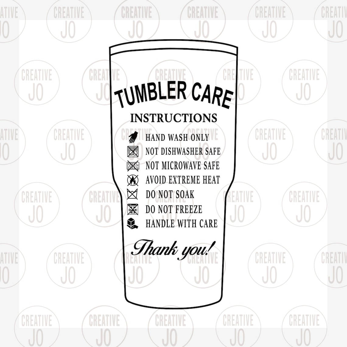 Tumbler Care Instructions SVG 3 Designs Resizable Tumbler Etsy