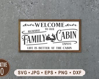 Welcome To Our Cabin-bord SVG, Unplug Recharge, Boomsilhouet (digitale download)