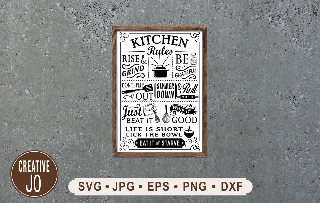 Kitchen Rules Sign SVG, Kitchen Sign SVG, Vintage Funny Kitchen Rules