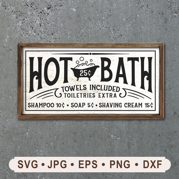 Hot Bath  Svg, Towels Incuded Toiletries Extra Svg, Bathroom Graphics Printable File, Cricut File, Vintage Bathroom Digital Download File,