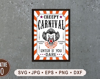 Creepy Carnival Sign SVG, Halloween Clown Printable (Digital Download)