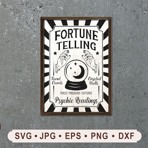 Svg signe révélateur de bonne aventure, SVG Halloween vintage, fichier imprimable Halloween, signe de lecture psychique, boules de cristal de cartes de tarot, Cricut, numérique