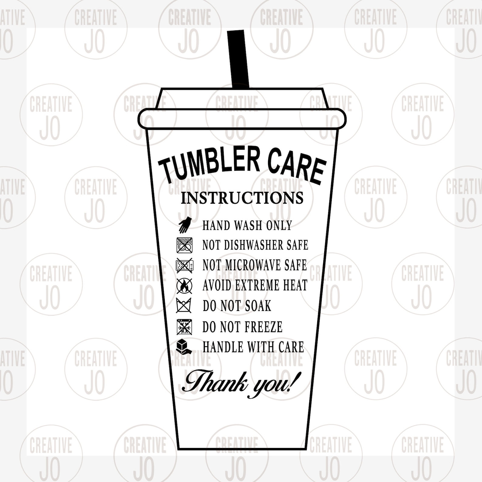 Tumbler Care Instructions SVG 3 Designs, Resizable Tumbler Care Cards