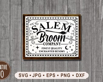 Enseigne d'entreprise Salem Broom SVG, graphique Halloween vintage (téléchargement numérique)