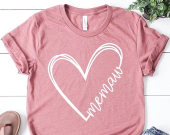 Memaw Heart T-Shirt for Grandma, Memaw Gifts for Mothers Day from Grandchildren, Best Memaw Ever Shirt with heart, Grandma Gifts