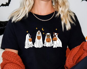 Сute Ghost Dog T-shirt, Ghost Dog Tee, Dog Lovers Tshirt, Halloween Cute Shirt, Halloween Dog T-shirt, Spooky Season Gift, Ghost Dog Shirt
