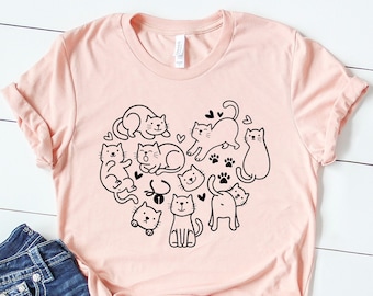Cat Lover Shirt, Cat Heart, Cat shirt, Cat Mom Shirt, Gift For Cat Lovers, Lazy Cat, Cute Kitten Shirt, Cat Love, Animal Lover Shirt