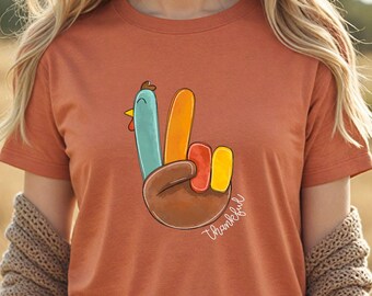 Peace Sign Turkey Thanksgiving T-Shirt, Retro Holiday Shirt, Hello Thanksgiving Shirt, Gift For Thanksgiving, Happy Thanksgiving Shirt