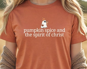 Christian Halloween Shirt, Cute Ghost Pumpkin Spice Coffee, Bible Verse Shirt, Fall Jesus Shirts, Trick or Treat Womens Faith Apparel Gift
