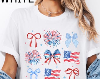 Coquette 4th of July Bow Shirt, American Flag Patriotic Tee, Patriotic Shirt, 4th of July Gift, Patriotic Gift