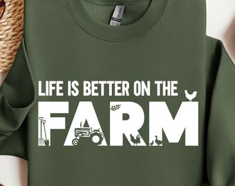 Sweat-shirt « La vie est plus belle à la ferme », cadeau pour agriculteur, sweat-shirt familial, sweat-shirt à col rond « Vie à la ferme », sweat-shirt champêtre, sweat-shirt pour amoureux de la ferme
