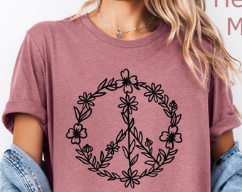 Floral Peace Sign T-Shirt: Women's Graphic Tee, Peace Shirt, Peace Sign Shirt, Peace Symbol