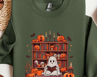 Ghost Reading Book Sweatshirt: Spooky Halloween Crewneck