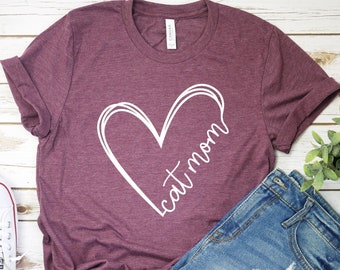 Cat Mom Heart Shirt: Women's Cat Lover Tee, Cat Shirt, Gift for Cat Mom, Cat Owner Gift Idea, Cat Lover Shirt,