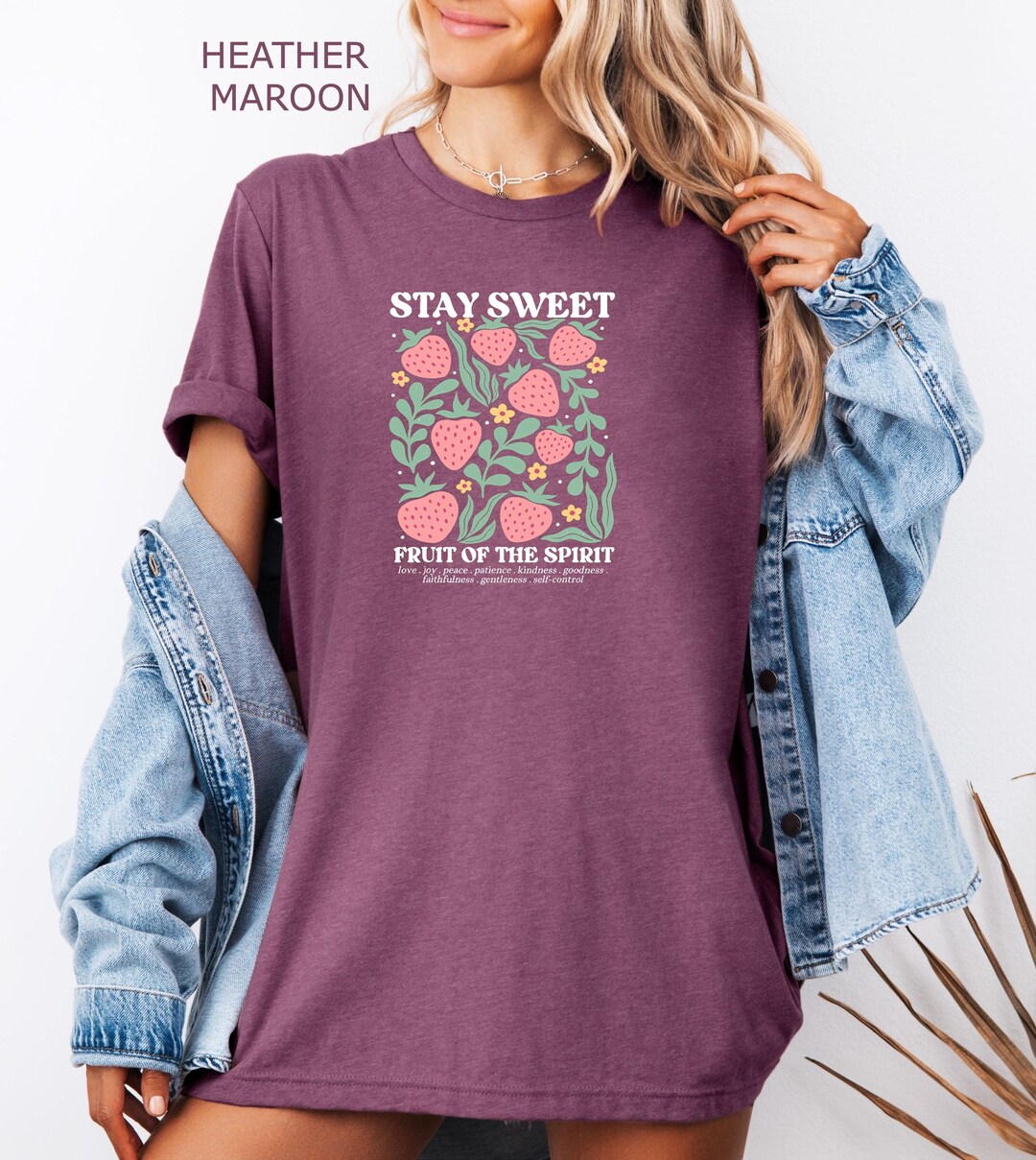 Fruits of the Spirit Bible Verse Shirt, Boho Christian Strawberry Shirt ...
