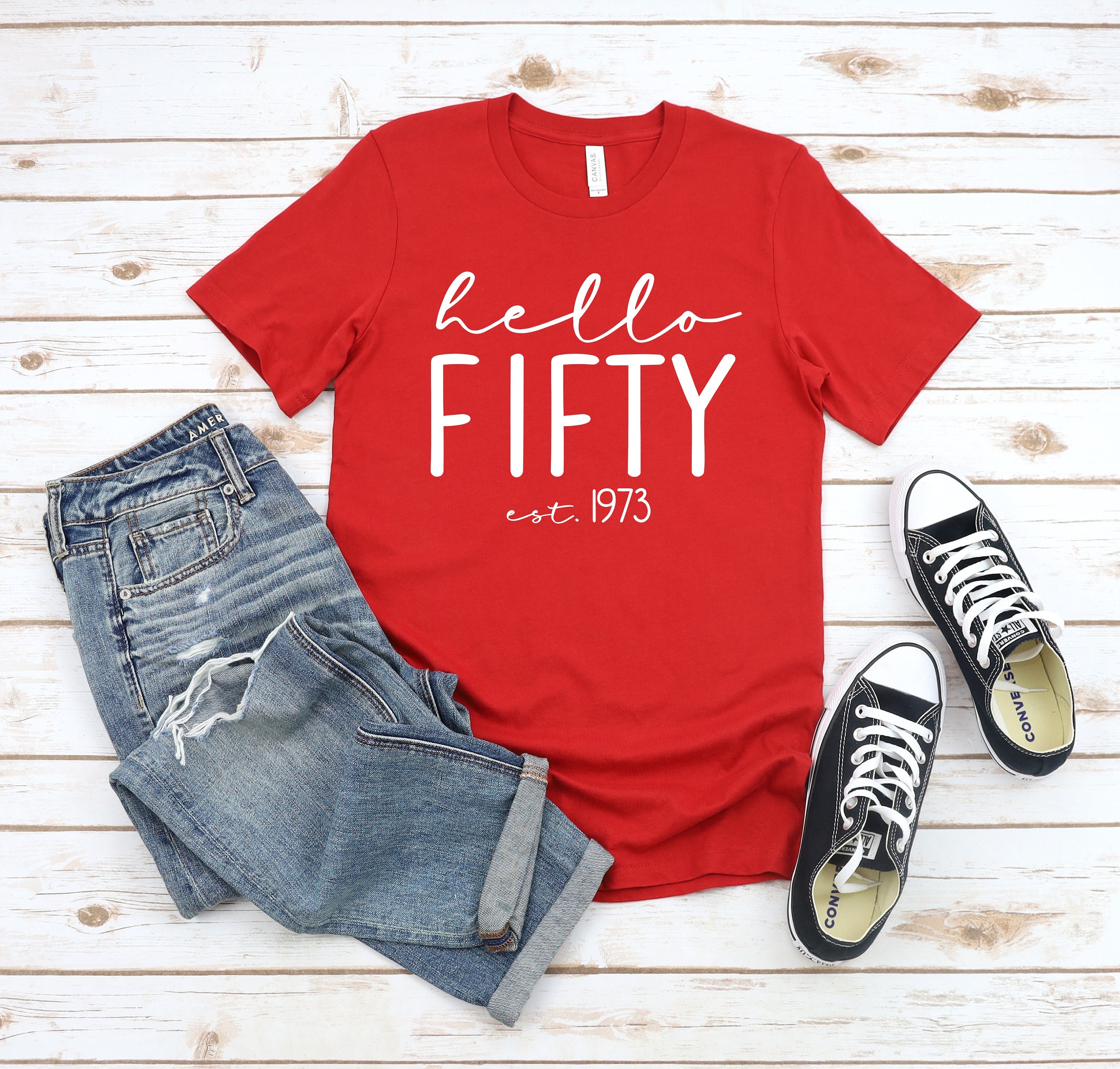 Discover Hello Fifty Shirt,  Hello 50 T-Shirt, 50th Birthday Shirt