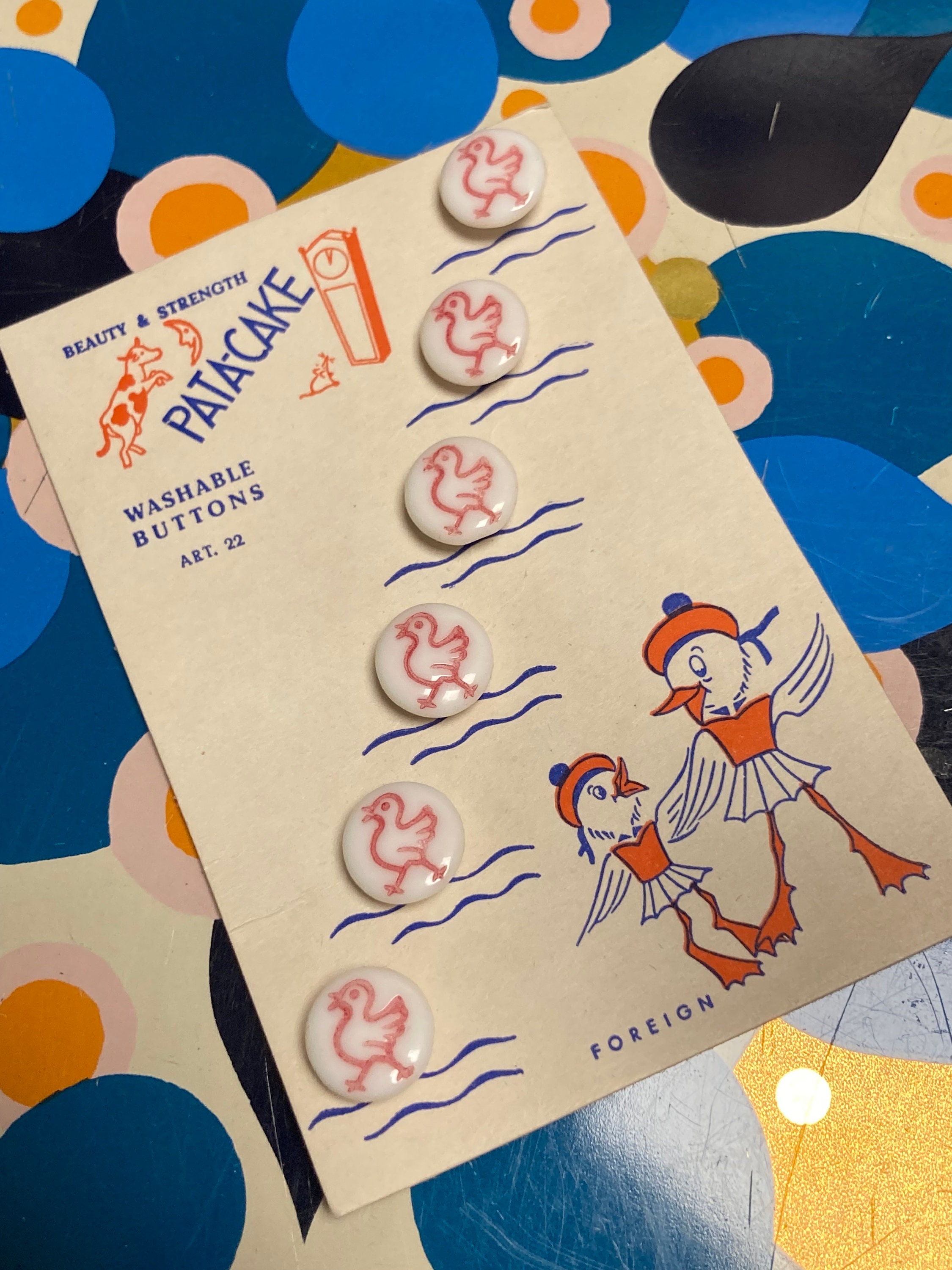 6 Vintage Children's Glass Buttons on Original Pat A Cake Card ...