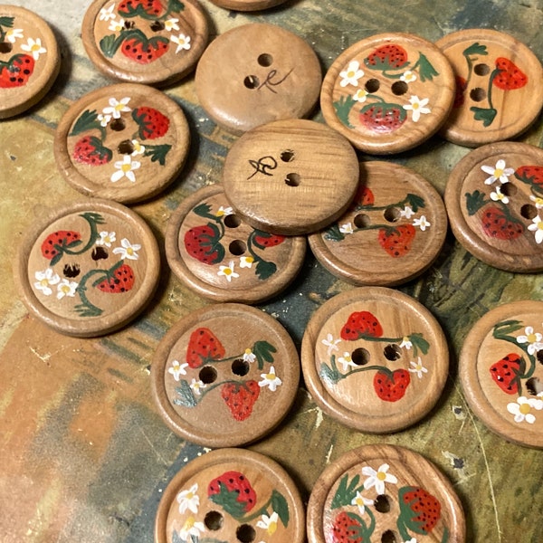 15 alte traditionelle Holzknöpfe - handbemalte Sammlerknöpfe - 22 mm
