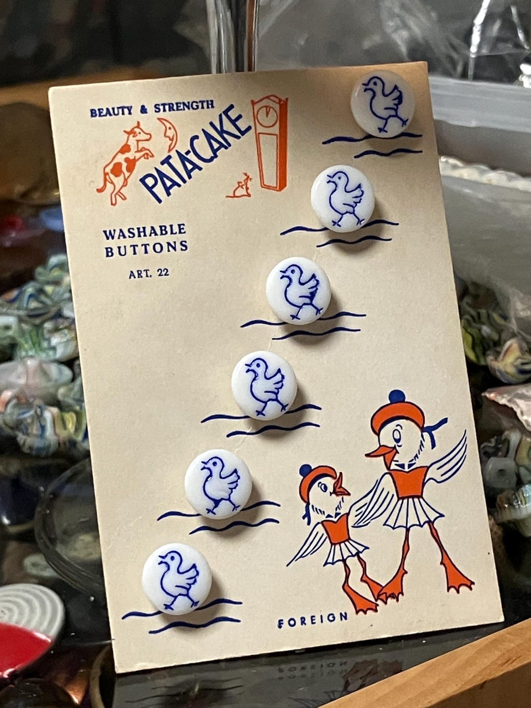 6 Vintage Children's Glass Buttons on Original Pat A Cake Card ...