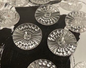 12 old vintage clear glass buttons - crystal glass buttons - 22 mm
