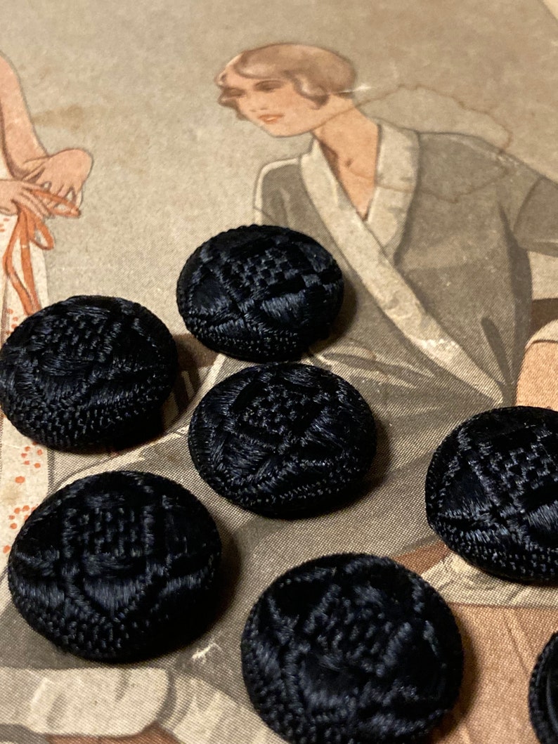 8 old fabric buttons 18 mm old production black buttons image 5