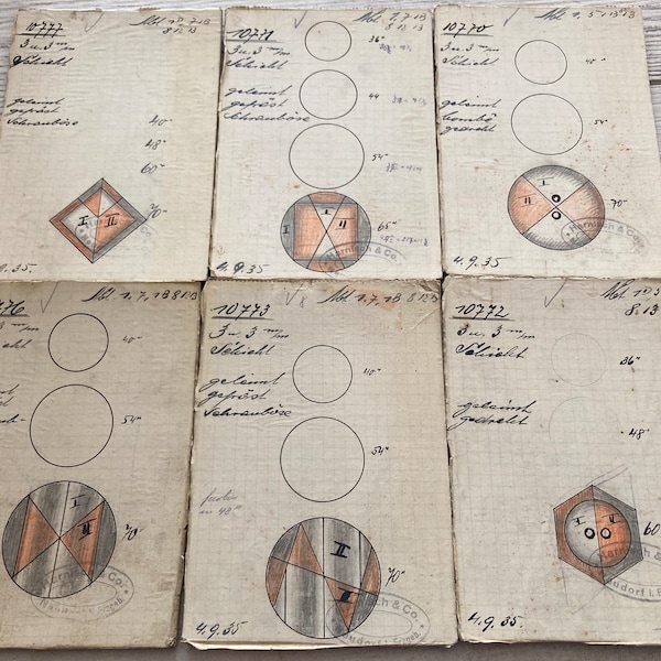 6 Vintage Knopf Baukarten - deutscher Hersteller von 1936