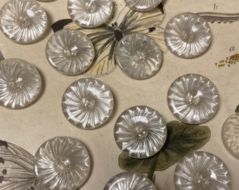 15 old vintage clear glass buttons - crystal glass buttons - 22 mm