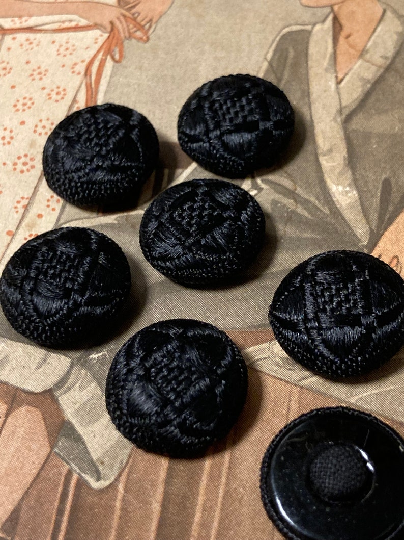 8 old fabric buttons 18 mm old production black buttons image 1