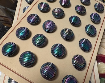 24 strong shimmering glass buttons on a salesmen card - 13 mm