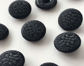 8 oude stoffen knopen - 16 mm - oude productie - zwarte knopen