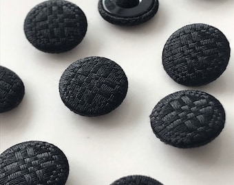 8 old fabric buttons - 16 mm - old production - black buttons