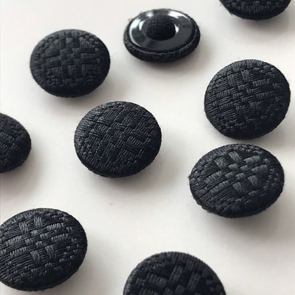8 old fabric buttons - 16 mm - old production - black buttons